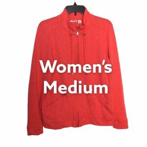 Women’s Croft & Barrow M Medium 8 - 10 Coral Full Zip Sweat Jacket Pockets EUC